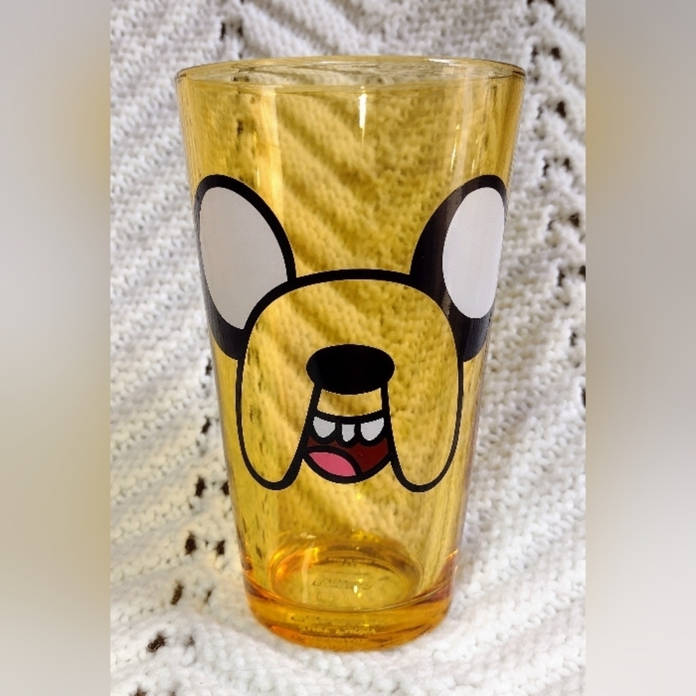 Adventure Time Cartoon  Network Pint Glass 16oz Jake Gold Orange Face Glass